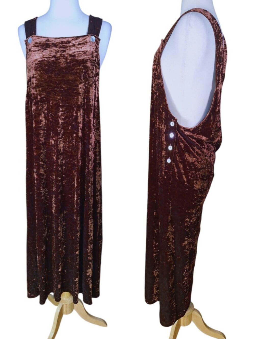 Vintage 90s Crushed Velvet Pinafore Jumper Maxi Dress M Fairy Grunge Whimsigoth